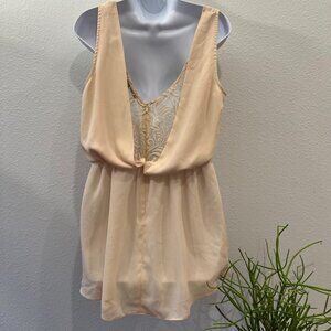 Elegant Peach Cascading Tank with Lace and Zippered Back size M